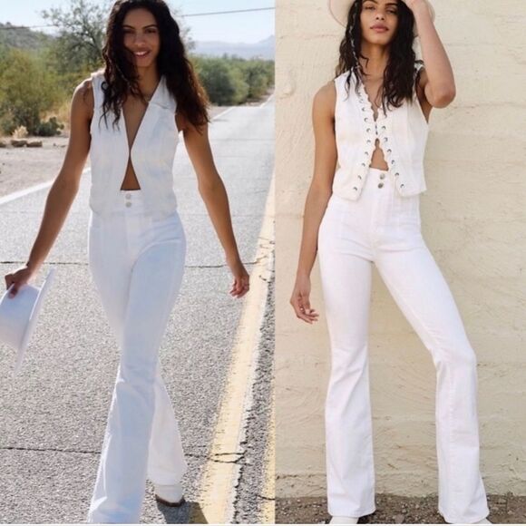 We the free Free People Jayde Flare Leg white denim Jeans festival boho 31 - Picture 3 of 4